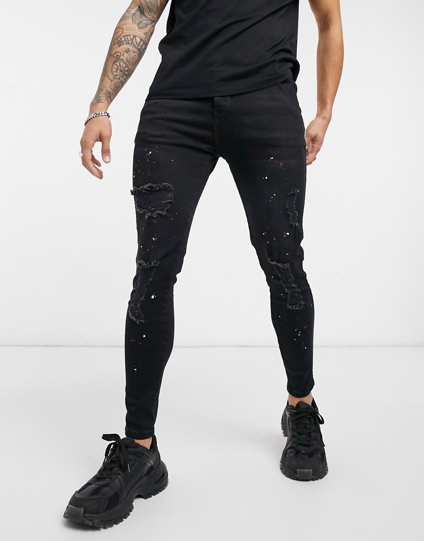 фото Черные облегающие джинсы с рваными деталями siksilk-черный