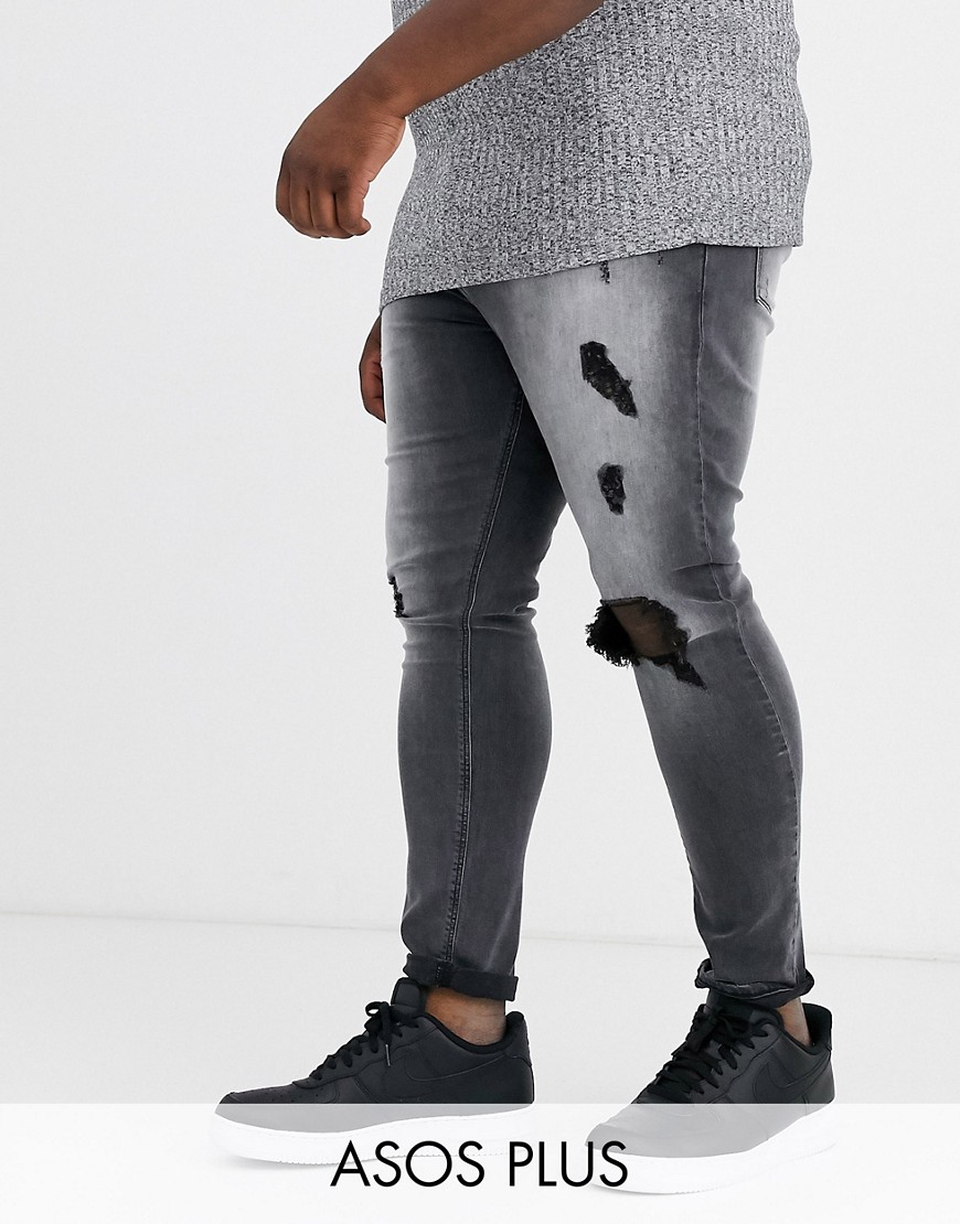 фото Черные обтягивающие джинсы стретч с рваной отделкой asos design plus-черный