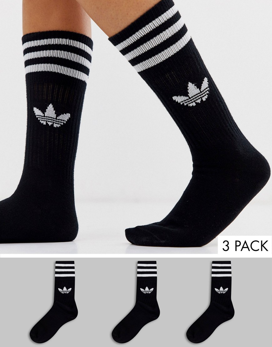 фото Черные однотонные носки adidas originals - 3 пары-черный