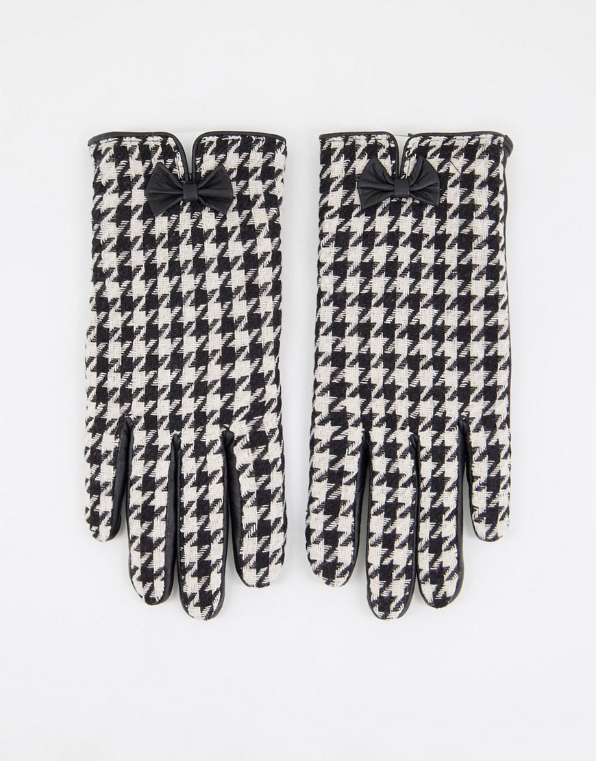 фото Черные перчатки из натуральной кожи с принтом «гусиная лапка» barney's originals-черный barneys originals
