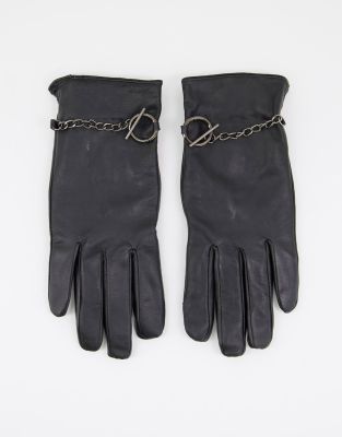 Черные перчатки из натуральной кожи с цепочкой Barneys Originals-Черный