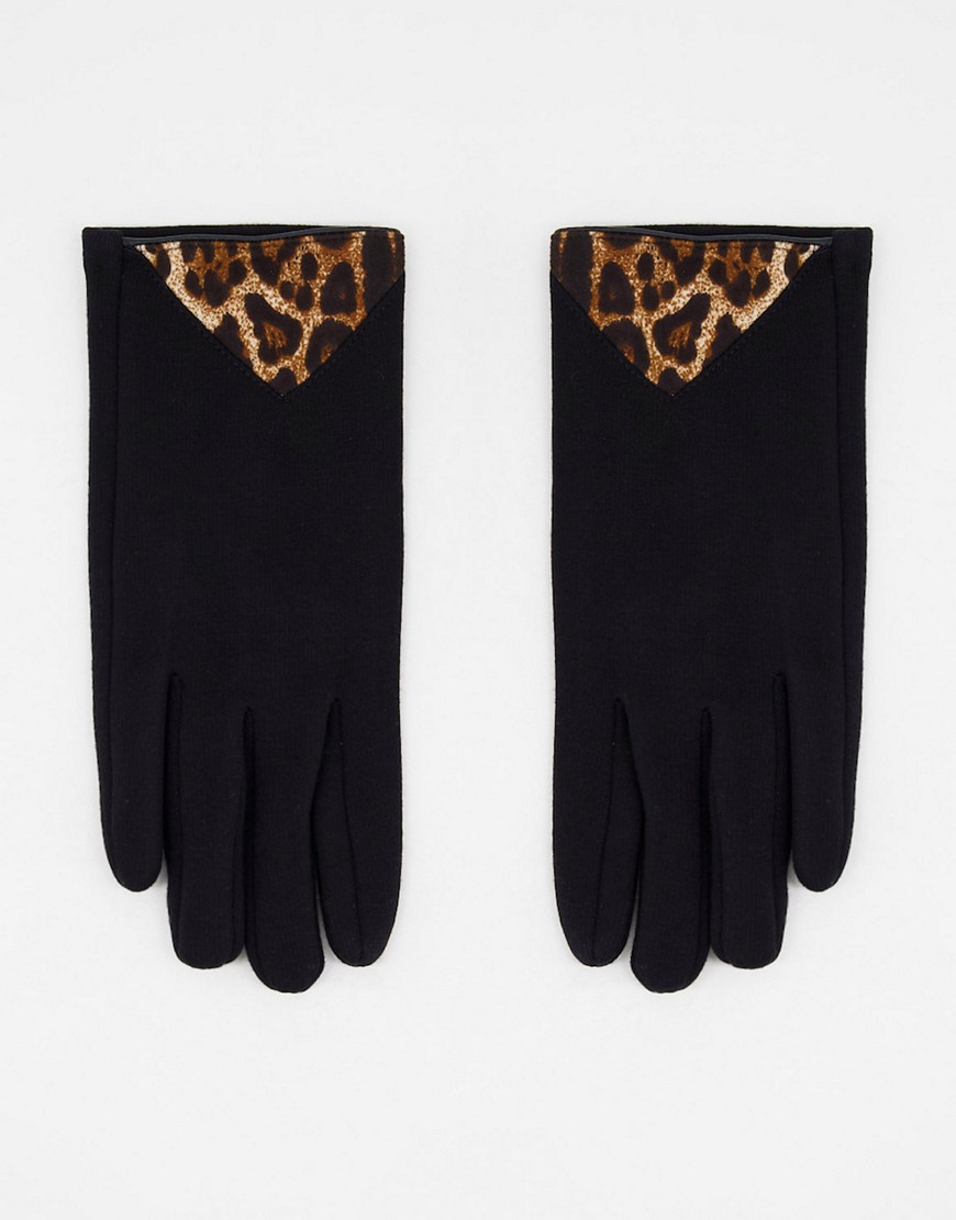 фото Черные перчатки с леопардовым принтом boardmans-черный цвет