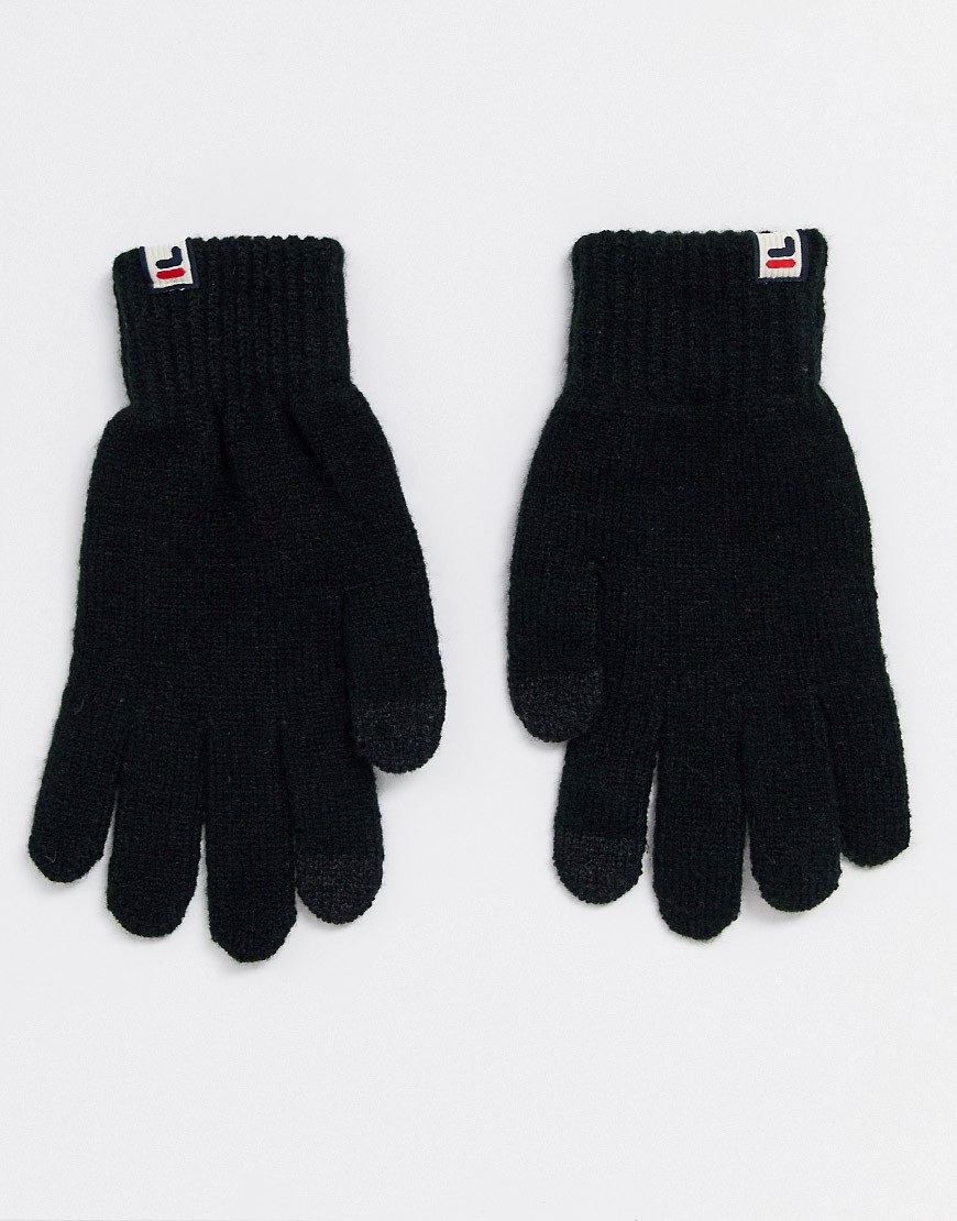 фото Черные перчатки с вышитым логотипом fila-черный