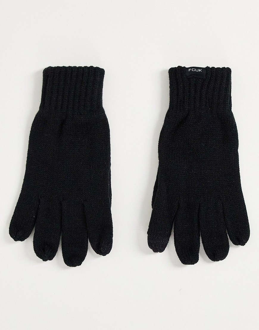 фото Черные перчатки в рубчик french connection fcuk-черный цвет