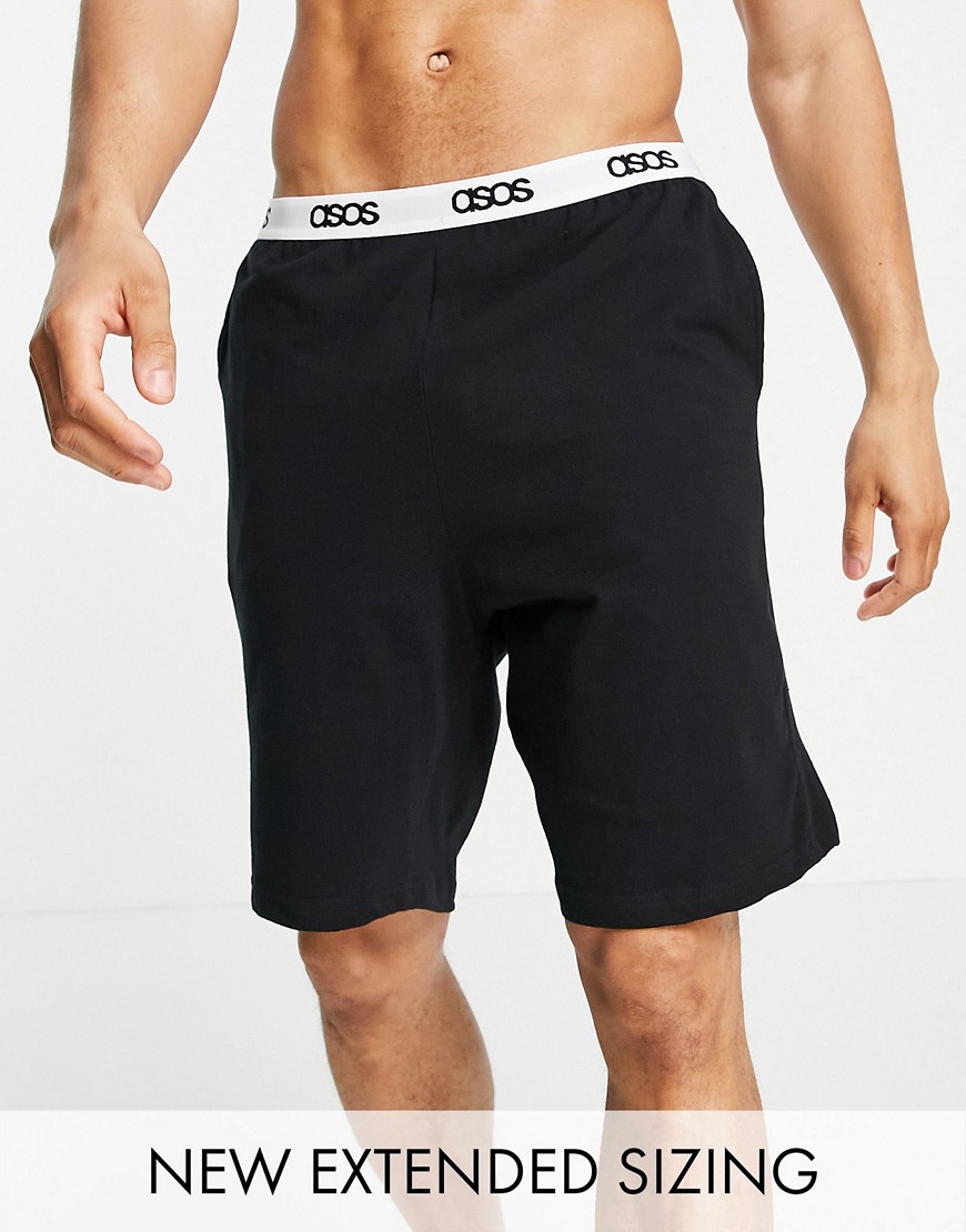 фото Черные пижамные шорты для дома с логотипом на поясе asos design-черный