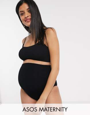 фото Черные плавки бикини из жатой ткани с завышенной талией asos design maternity-черный asos maternity