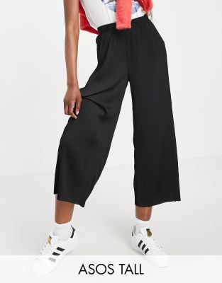 Укороченные брюки Черные плиссированные кюлоты ASOS DESIGN Tall-Черный цвет