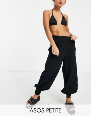 Брюки-галифе Черные пляжные шаровары со сборками ASOS DESIGN Petite-Черный цвет
