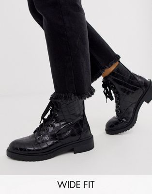 фото Черные походные ботинки для широкой стопы со шнуровкой new look-черный new look wide fit
