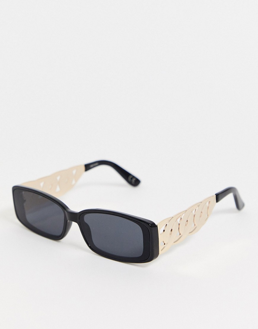 фото Черные прямоугольные солнцезащитные очки с золотистой отделкой asos design-золотой