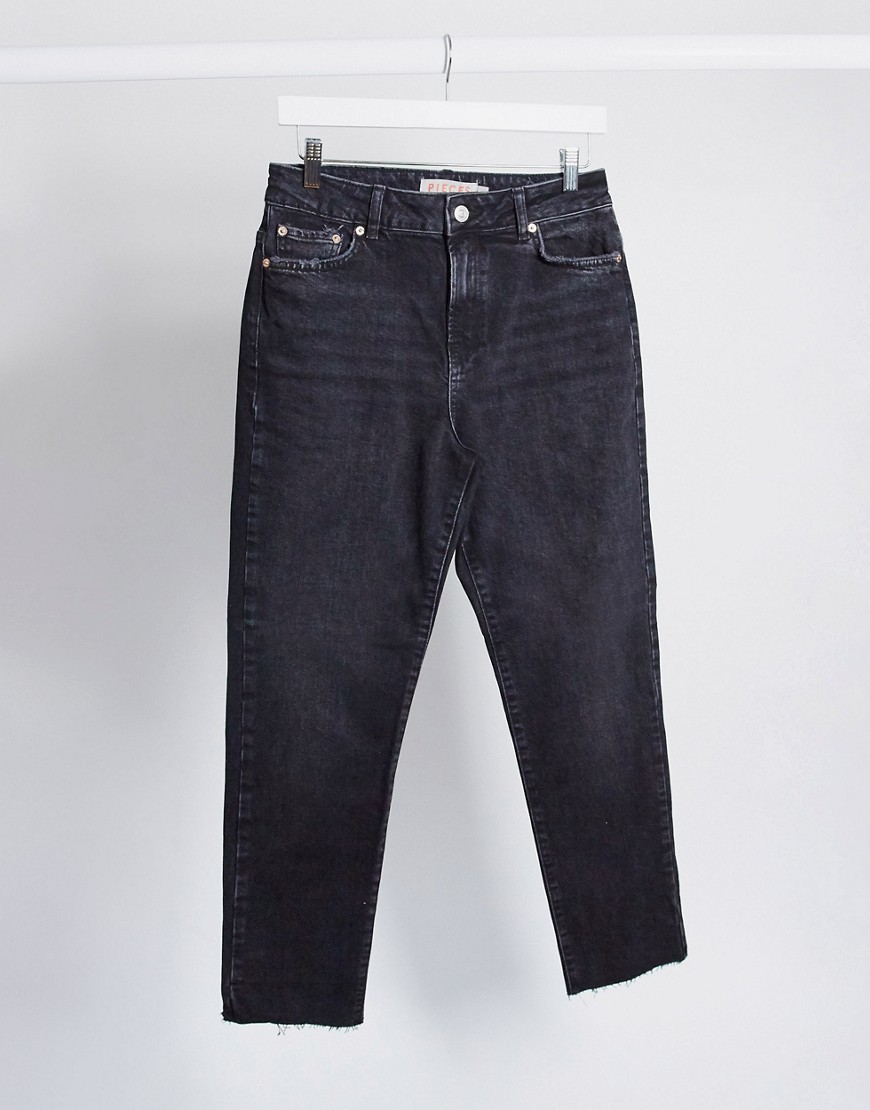 фото Черные прямые джинсы с завышенной талией pieces-черный