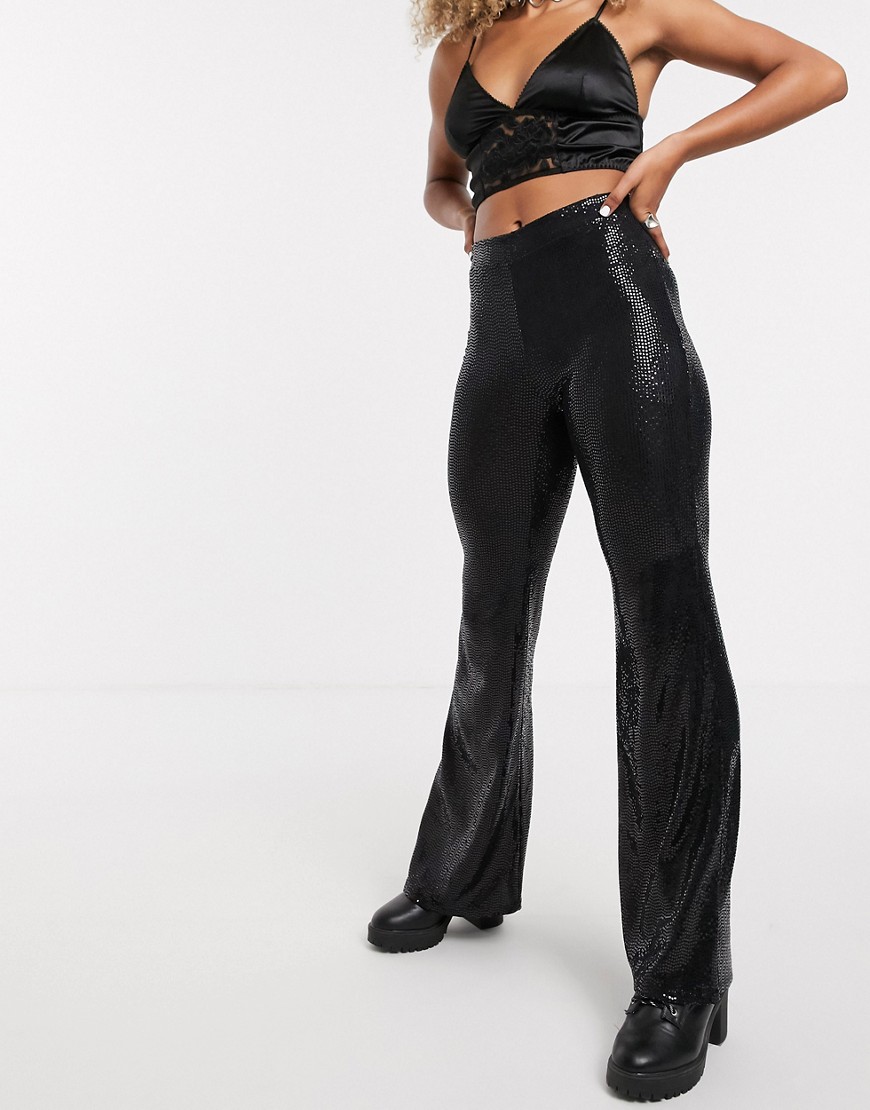 Черные расклешенные брюки с пайетками Bershka-Черный