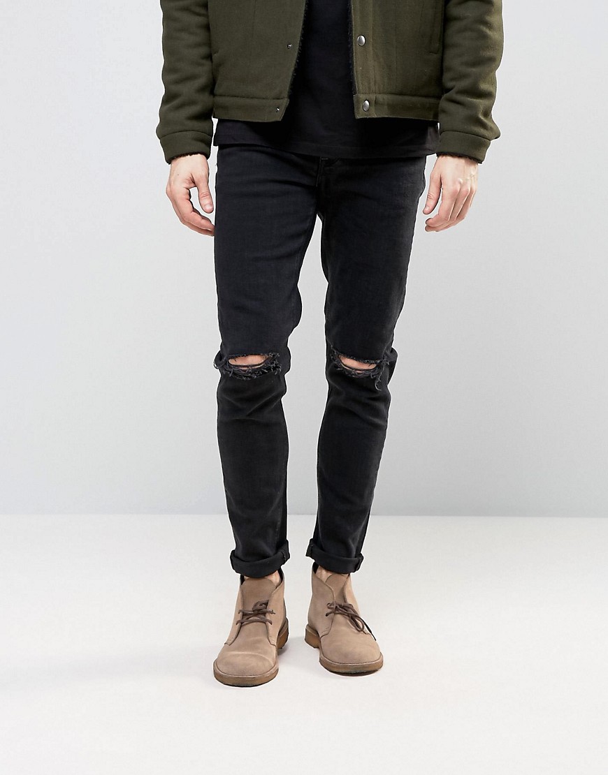 фото Черные рваные джинсы скинни из денима плотностью 12,5 унции asos design fletcher-черный