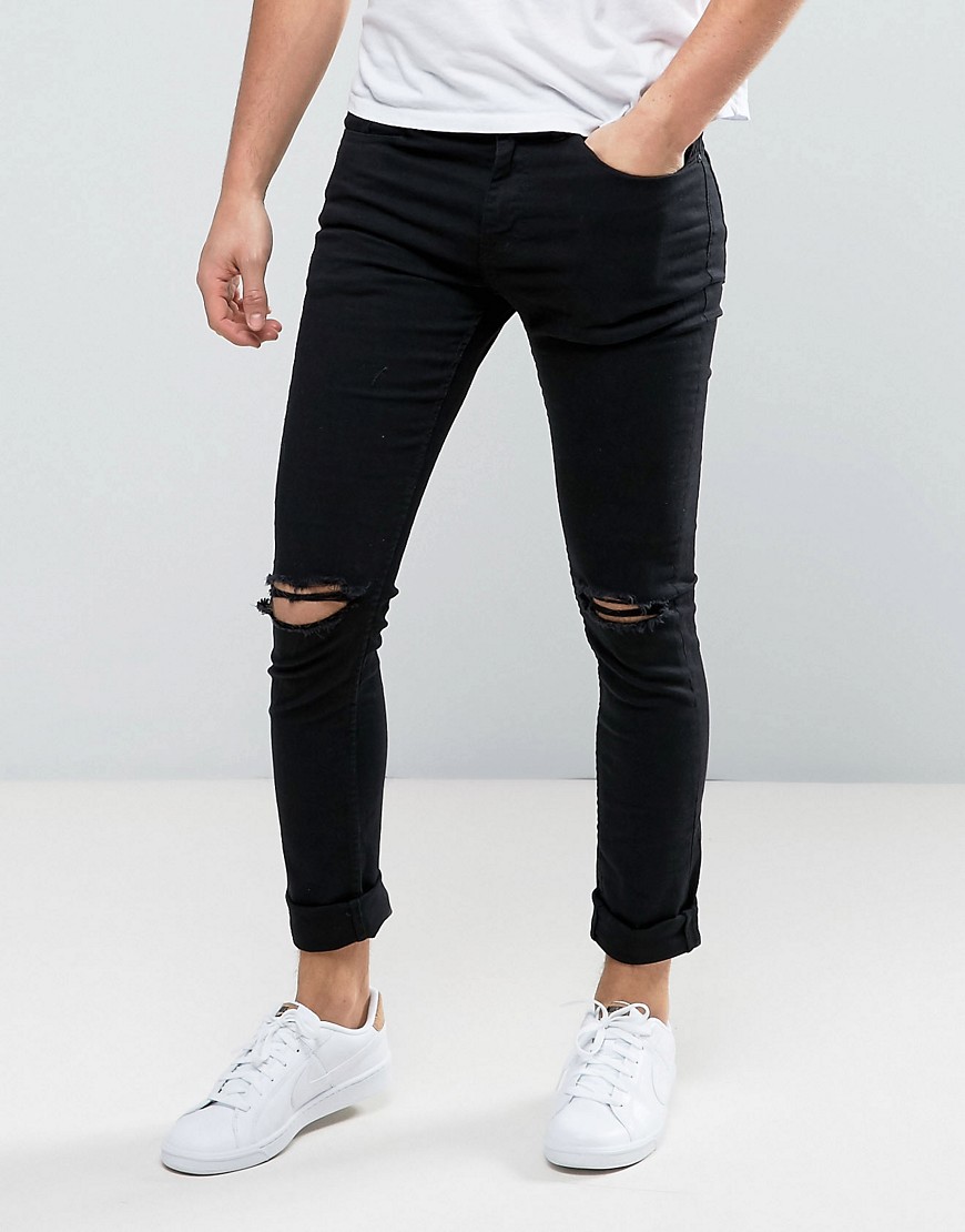 фото Черные рваные джинсы скинни new look-черный