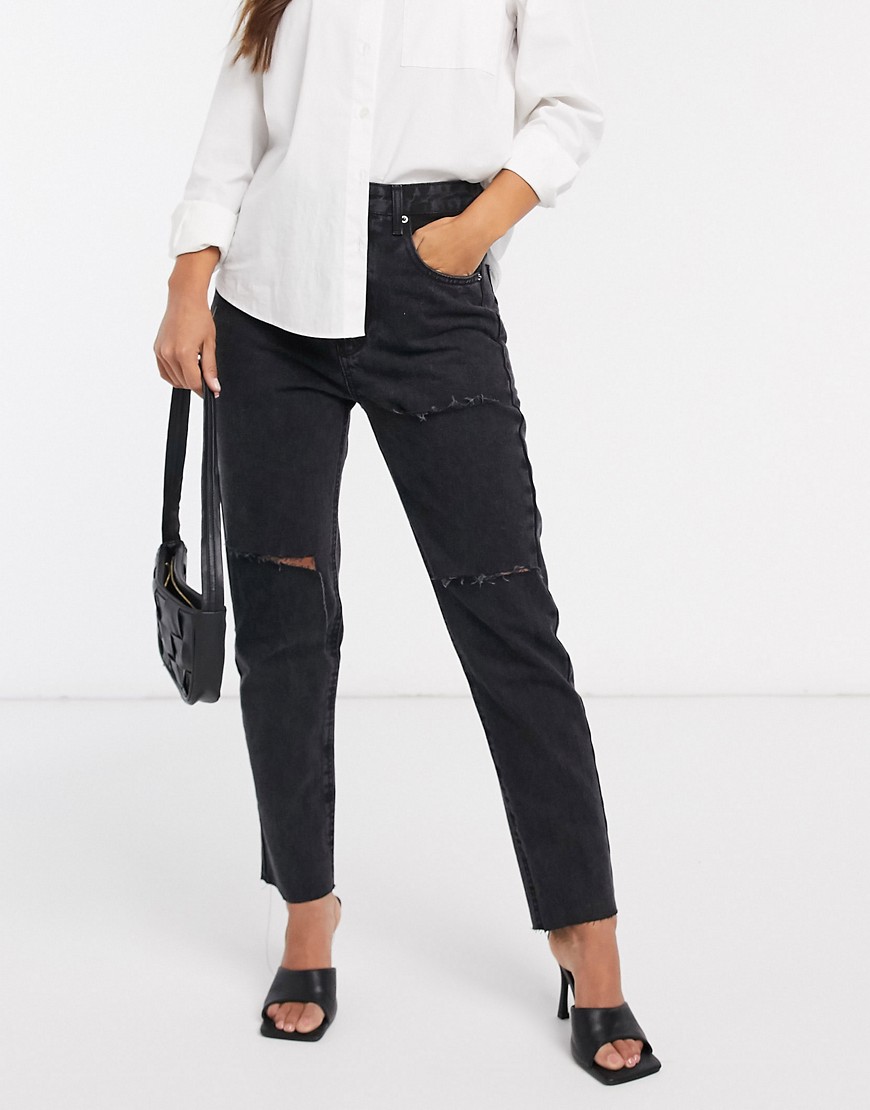 Черные рваные джинсы в винтажном стиле Stradivarius-Черный