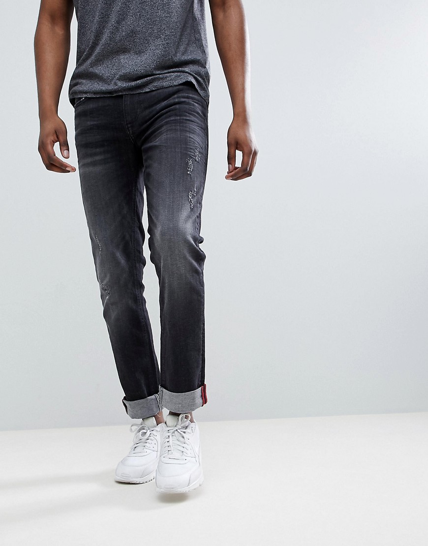 фото Черные рваные выбеленные джинсы слим blend-черный