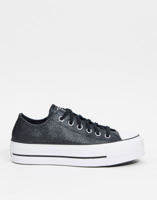 фото Черные с блестками низкие кроссовки на платформе converse chuck taylor all star-черный