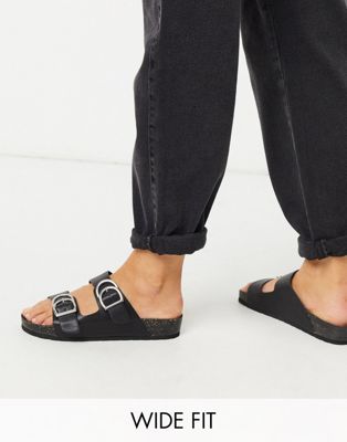 фото Черные сандалии для широкой стопы с двумя пряжками london rebel-черный