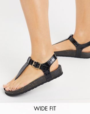 фото Черные сандалии для широкой стопы с крокодиловым эффектом london rebel-черный