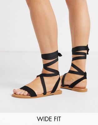 фото Черные сандалии для широкой стопы с завязками asos design-черный