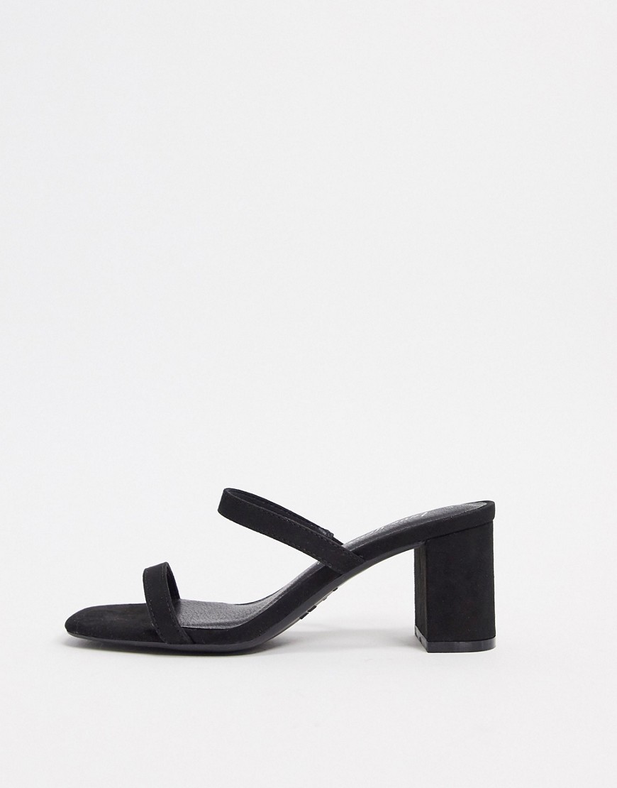 фото Черные сандалии-мюли на каблуке с ремешками new look-черный