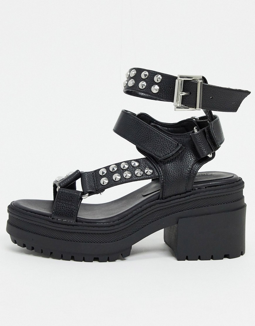 фото Черные сандалии на среднем каблуке с заклепками asos design-черный