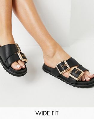 фото Черные сандалии на толстой подошве glamorous wide fit-черный цвет