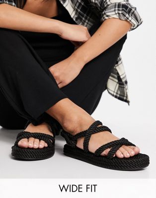 фото Черные сандалии с веревочными ремешками для широкой стопы raid wide fit rosa-черный цвет