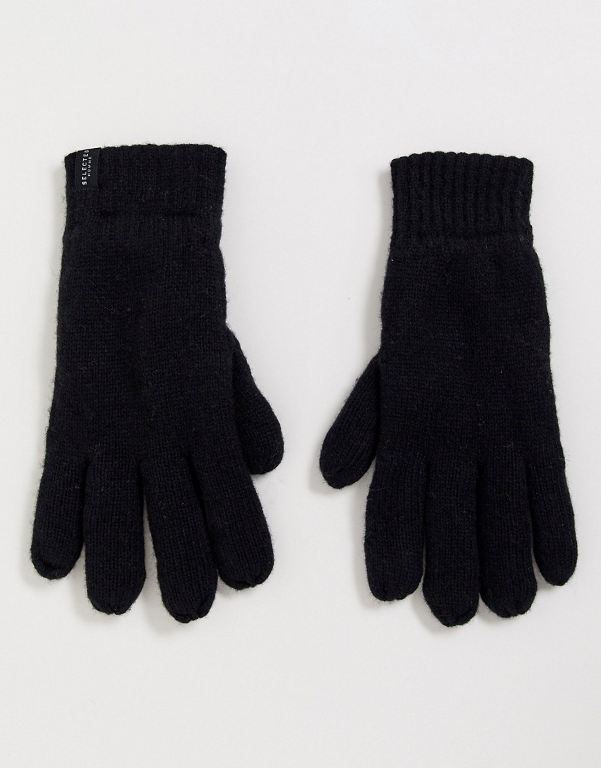 фото Черные шерстяные перчатки selected homme-черный