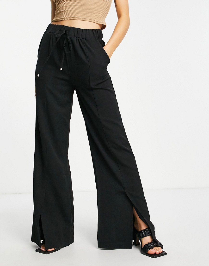Черные широкие брюки -Черный цвет Trendyol 112663445