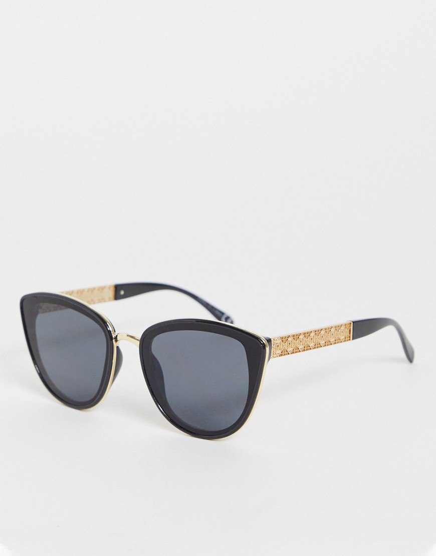 фото Черные солнцезащитные очки «кошачий глаз» с дужками с фактурной отделкой river island-черный цвет