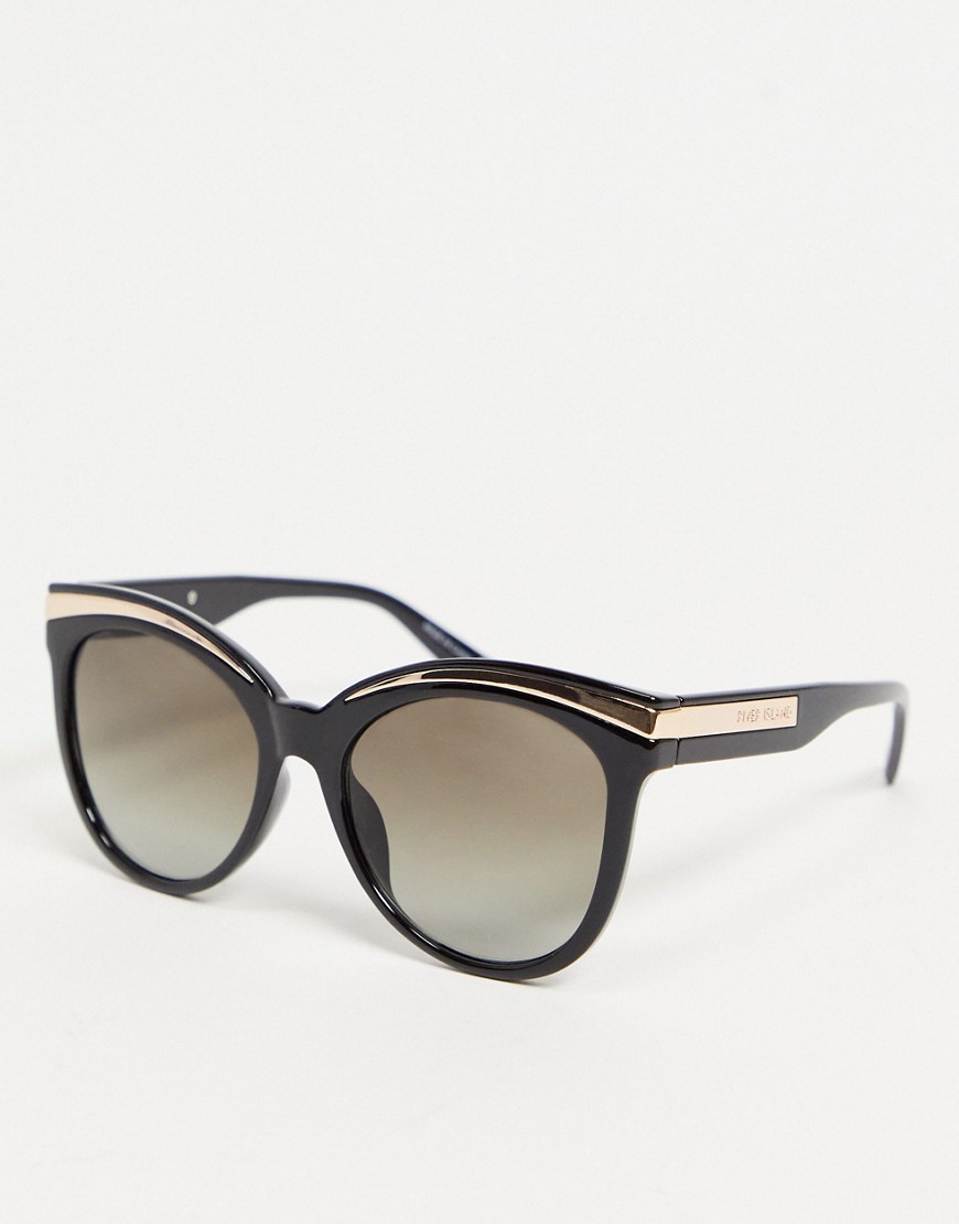 фото Черные солнцезащитные очки в оправе «кошачий глаз» с металлическими вставками river island-синий