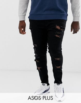 фото Черные стретчевые джинсы с рваной отделкой asos design plus-черный