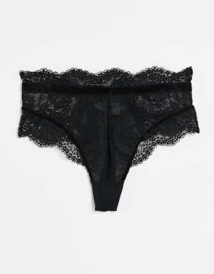 Черные стринги из бархата и кружева с завышенной талией Hunkemoller Maureen-Черный