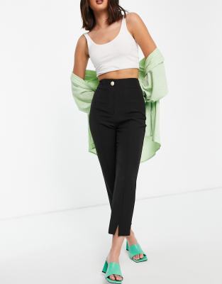   Asos Черные строгие брюки-сигареты с разрезами спереди River Island-Черный цвет