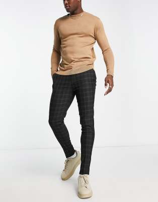 Строгие брюки Черные супероблегающие брюки в клетку ASOS DESIGN-Черный цвет