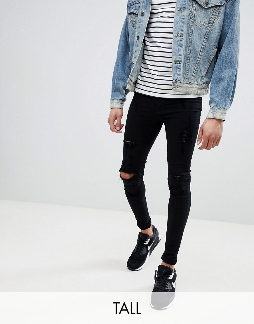 фото Черные супероблегающие джинсы с рваными коленями blend tall flurry-черный