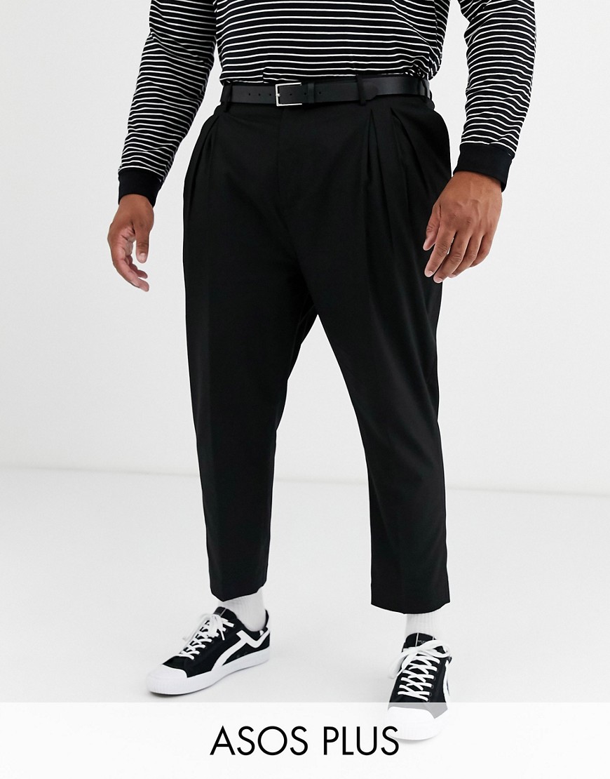 фото Черные суженные книзу строгие брюки со складками asos design plus-черный