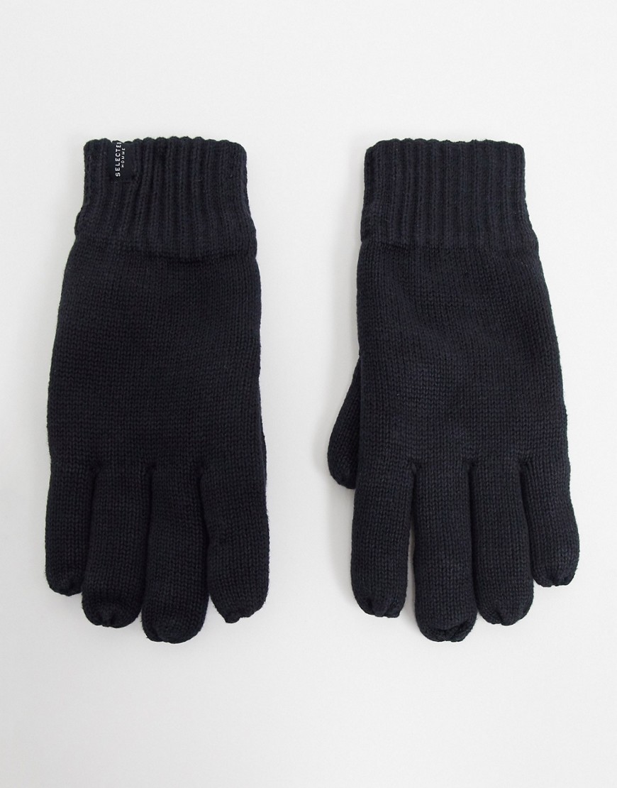 фото Черные трикотажные перчатки selected homme-черный
