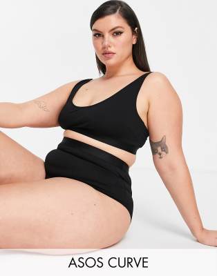 фото Черные трусики из мягкого хлопка с высокой талией и логотипом asos design curve betty-черный asos curve