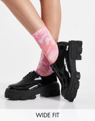 Черные туфли для широкой стопы на массивной плоской подошве ASOS DESIGN Wide Fit Mall-Черный