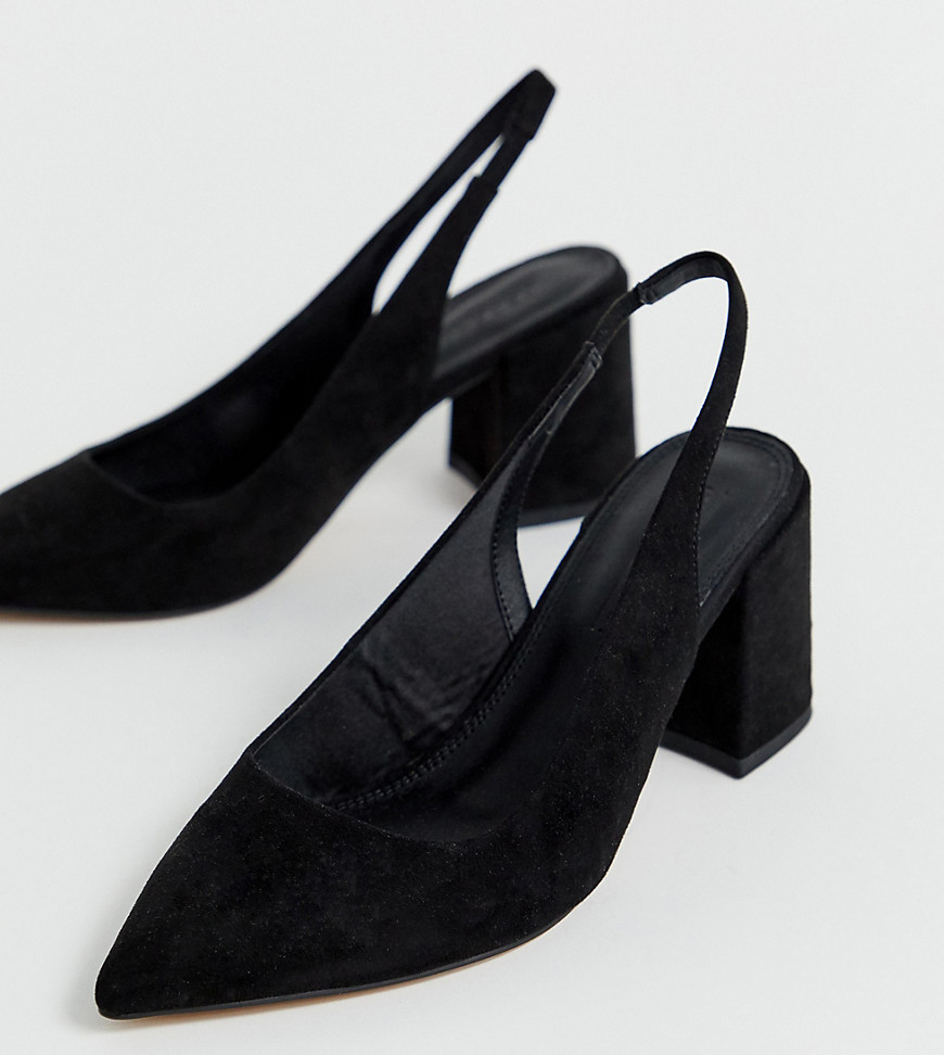 Черные туфли для широкой стопы на среднем каблуке и с ремешком на пятке ASOS DESIGN - Samson-Черный цвет