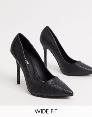 фото Черные туфли-лодочки для широкой стопы с крокодиловым рисунком glamorous-черный glamorous wide fit