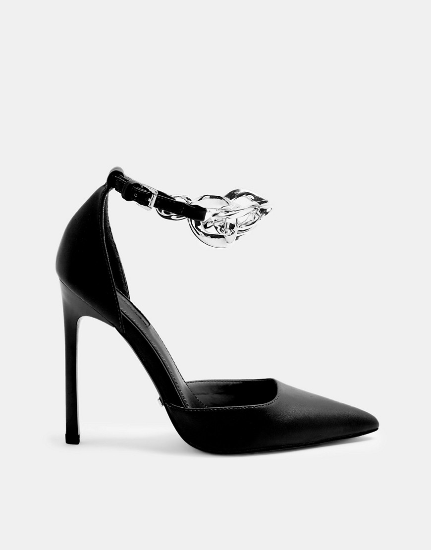 фото Черные туфли-лодочки на каблуке с цепочками topshop-черный цвет