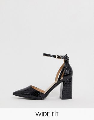 фото Черные туфли на блочном каблуке с эффектом крокодиловой кожи raid wide fit-черный