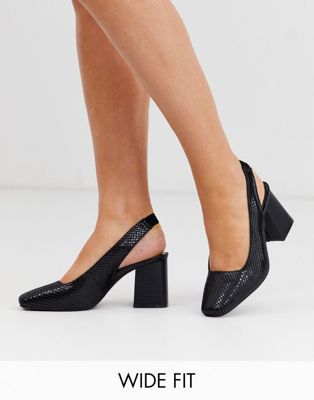 фото Черные туфли на блочном каблуке с квадратным носком и ремешком на пятке simply be-мульти simply be extra wide fit