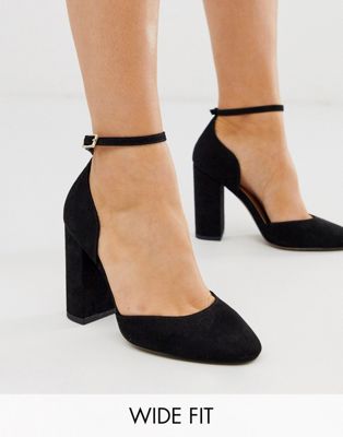 фото Черные туфли на каблуке для широкой стопы asos design pleasant-черный