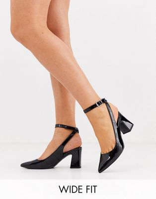 фото Черные туфли на каблуке для широкой стопы с ремешком на пятке new look-черный new look wide fit