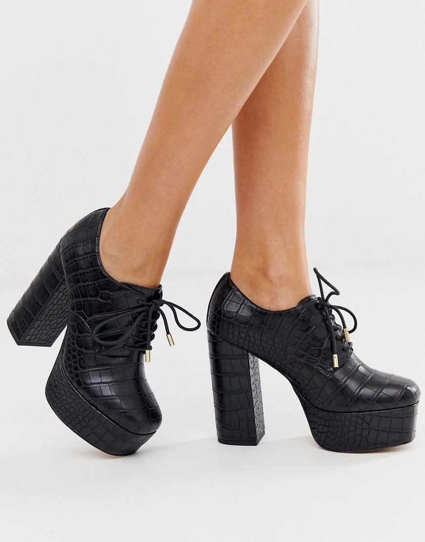 фото Черные туфли на каблуке и платформе asos design-черный