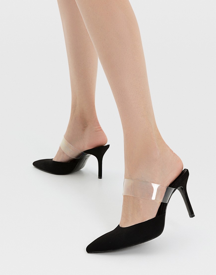 фото Черные туфли на каблуке с прозрачной перемычкой stradivarius-черный цвет